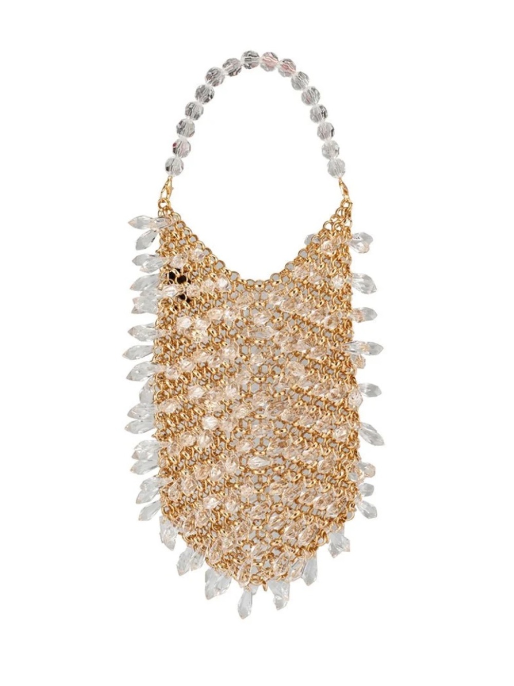 Olga Berg Florence Chain Mail Bag Champagne Gold Clear Faux Crystal’s